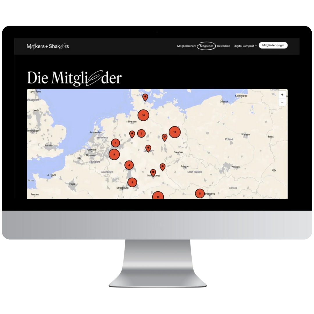 Mitgliederkarte von Makers and Shakers auf einem Desktop-Bildschirm